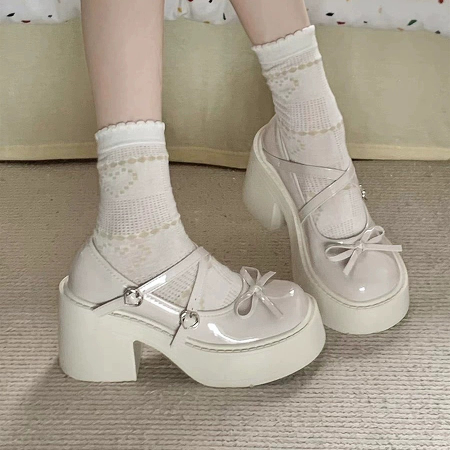 Черная толстая каблучка с толстым подошвением Mary Jen Single Shoes Женская 2024 Новая Академия Высокий Каблучок