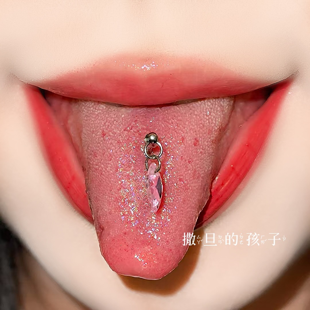 Satan's Child Xiao Sa Recommended F136 Implantable Titanium Alloy Tongue Barbell, Comfortable for Drinking, Pink 16mm detail image 7
