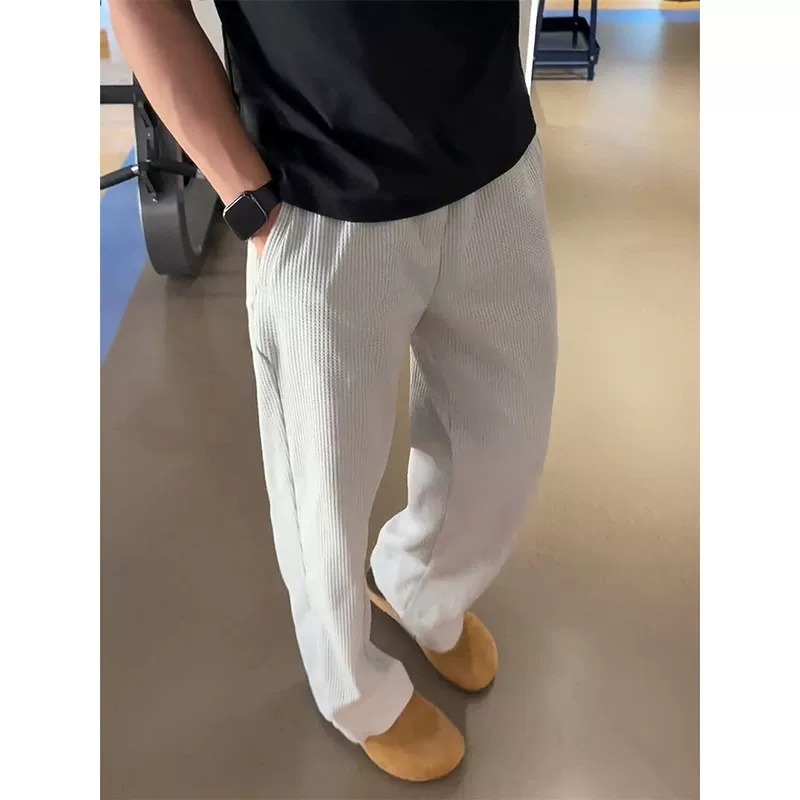 高街时尚百搭华夫格直筒运动裤男士夏季高级感薄款透气健身休闲裤