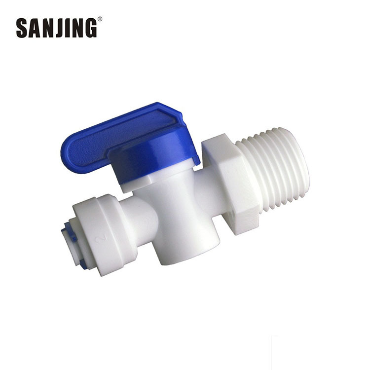 Comercio al por mayor 4 puntos dientes exteriores a su vez 2 puntos tubo válvula de bola purificador de agua conector rápido POM plástico 4 puntos interruptor recto Q42