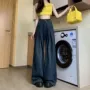 拖地夏季高腰美式牛仔裤