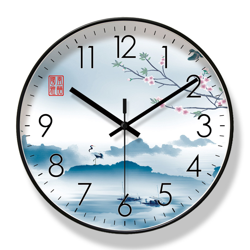 Reloj de pared de paisaje de estilo nacional 6267 ultra silencioso, reloj de sala de moda, reloj de cuarzo de barrido de segundos de nuevo estilo chino