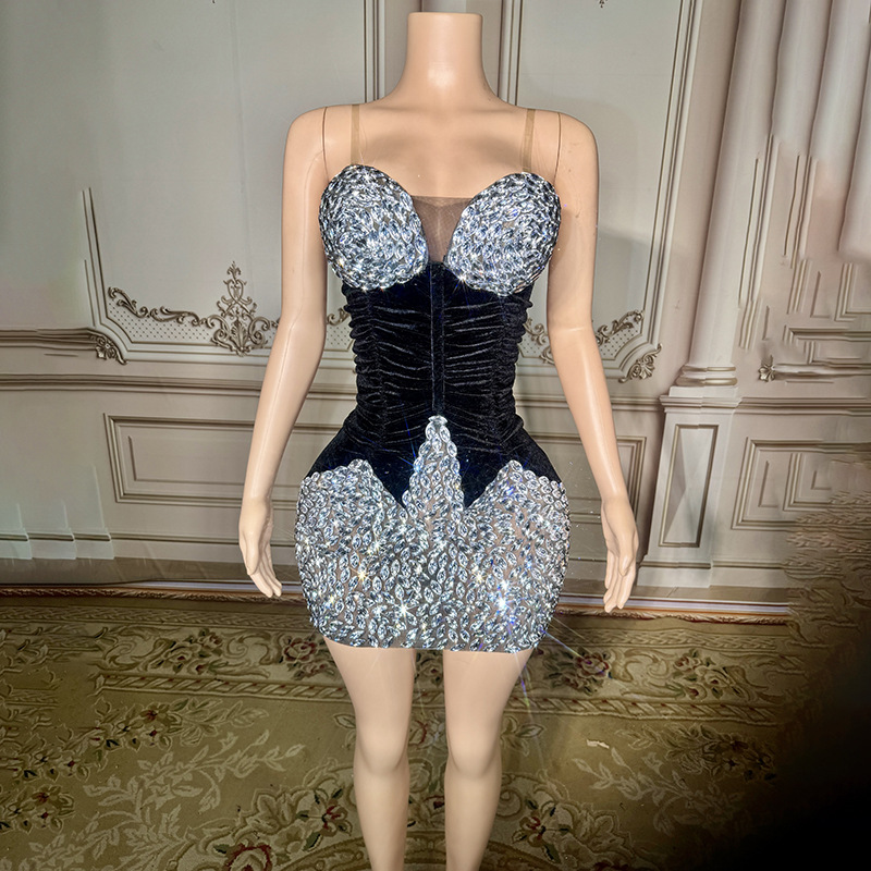 Heavy Industry Hot Diamond Slim Evening Dress Banquet Dinner Party Dance Performance Music Festival Singer Performance Costume Annual Meeting