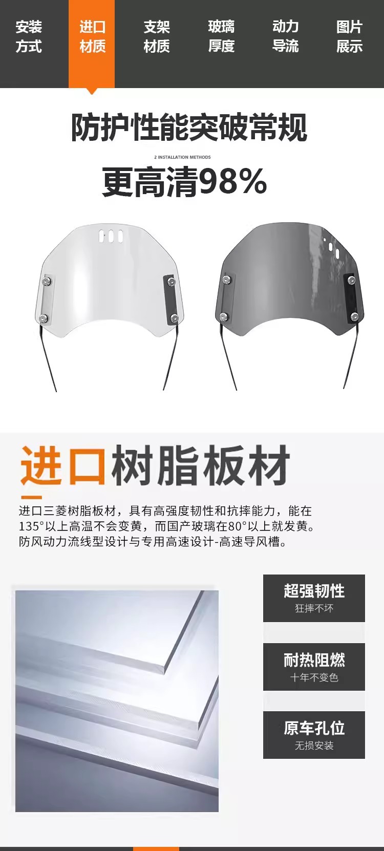 Suitable for Haojue Tr300 Front Windshield, Wuji 300Ac, Triumph 250, Honda 190Tr Small Windshield Accessories