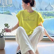 2025夏季宽松蝙蝠袖短袖t恤女美式宽松多巴胺甜酷圆领小飞袖上衣