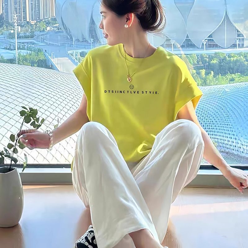 2025夏季宽松蝙蝠袖短袖t恤女美式宽松多巴胺甜酷圆领小飞袖上衣|undefined