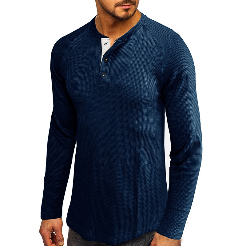 Autumn And Winter New Half Button Collar Men's T-Shirt Solid Color European Long Sleeve Loose T Shirt Bottoming Basic Tees_voghion.com