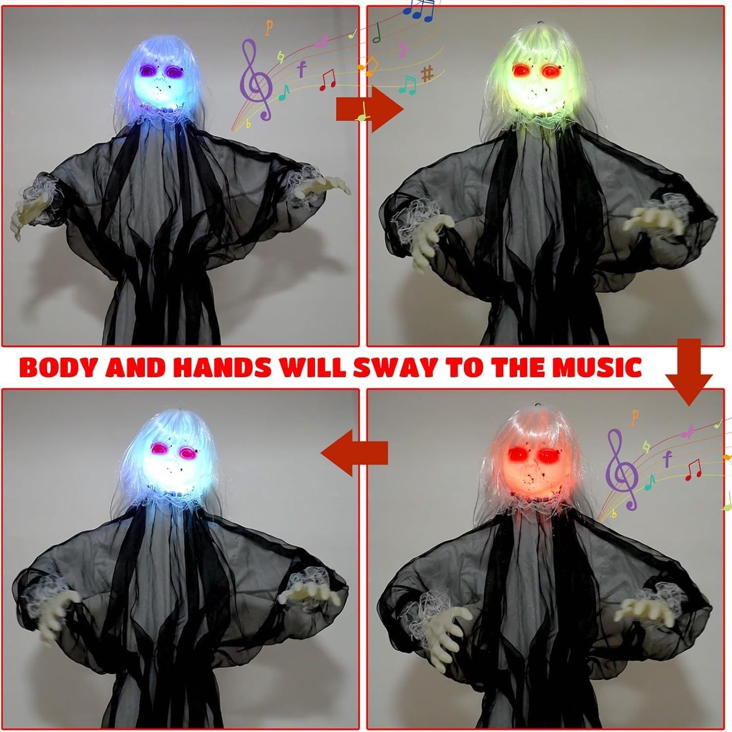 Accesorios transfronterizos de Halloween chicas de control de voz luminiscente eléctrica sonora inducción de la casa embrujada decoración de la escena