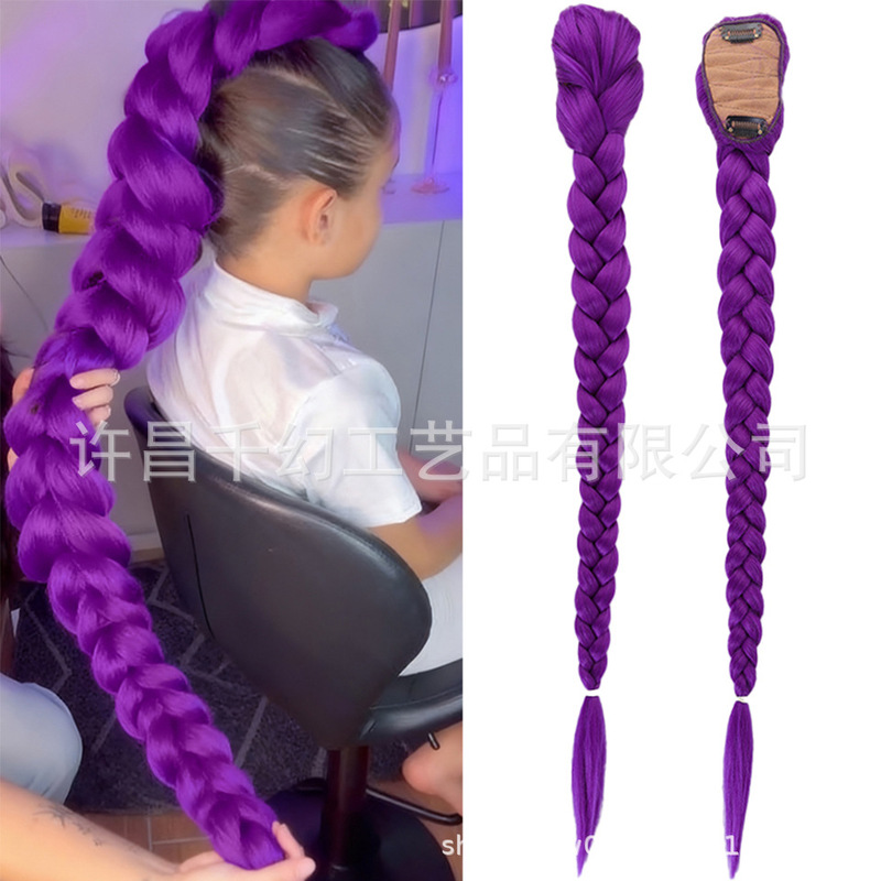Purple Big Braids 26inch Braided Dreadlocks Long Hair Ponytail Boxing Braids Colorful Wig Cross-Border New Product