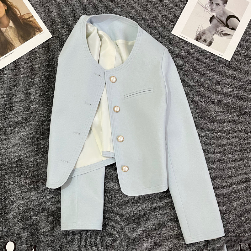 Light Blue Chanel-Style Blazer for Women, 2026 Spring and Autumn New Model, High-End, Petite, Super Stylish and Elegant Suit