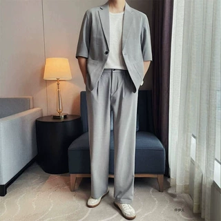 两件套西装套装西裤休闲外套宽松短袖夏季男装中袖时尚2026痞帅潮