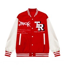 工厂定制高街美式拼接PU皮贴布字母刺绣棒球服男款潮牌宽松休闲