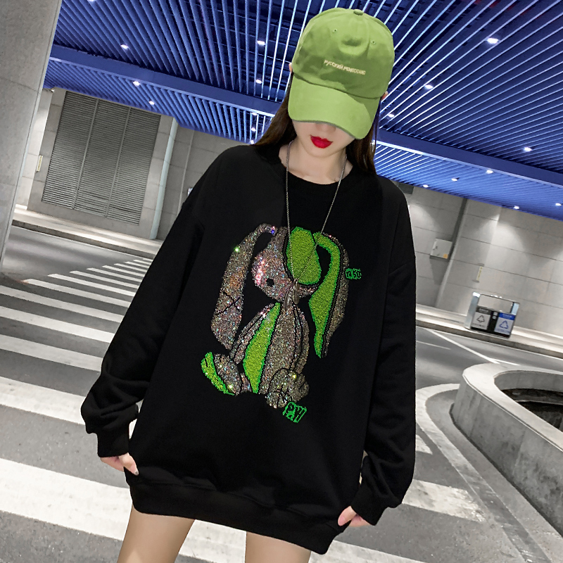Suéter de las mujeres oversize alta calle moda marca ins suelta otoño 2024 nuevo trabajo pesado rhinestone top