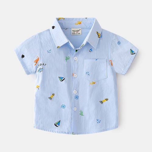 Children's clothing boys' short-sleeved shirts  summer trendy new baby cartoon printed shirts for small and medium-sized children's fashionable tops