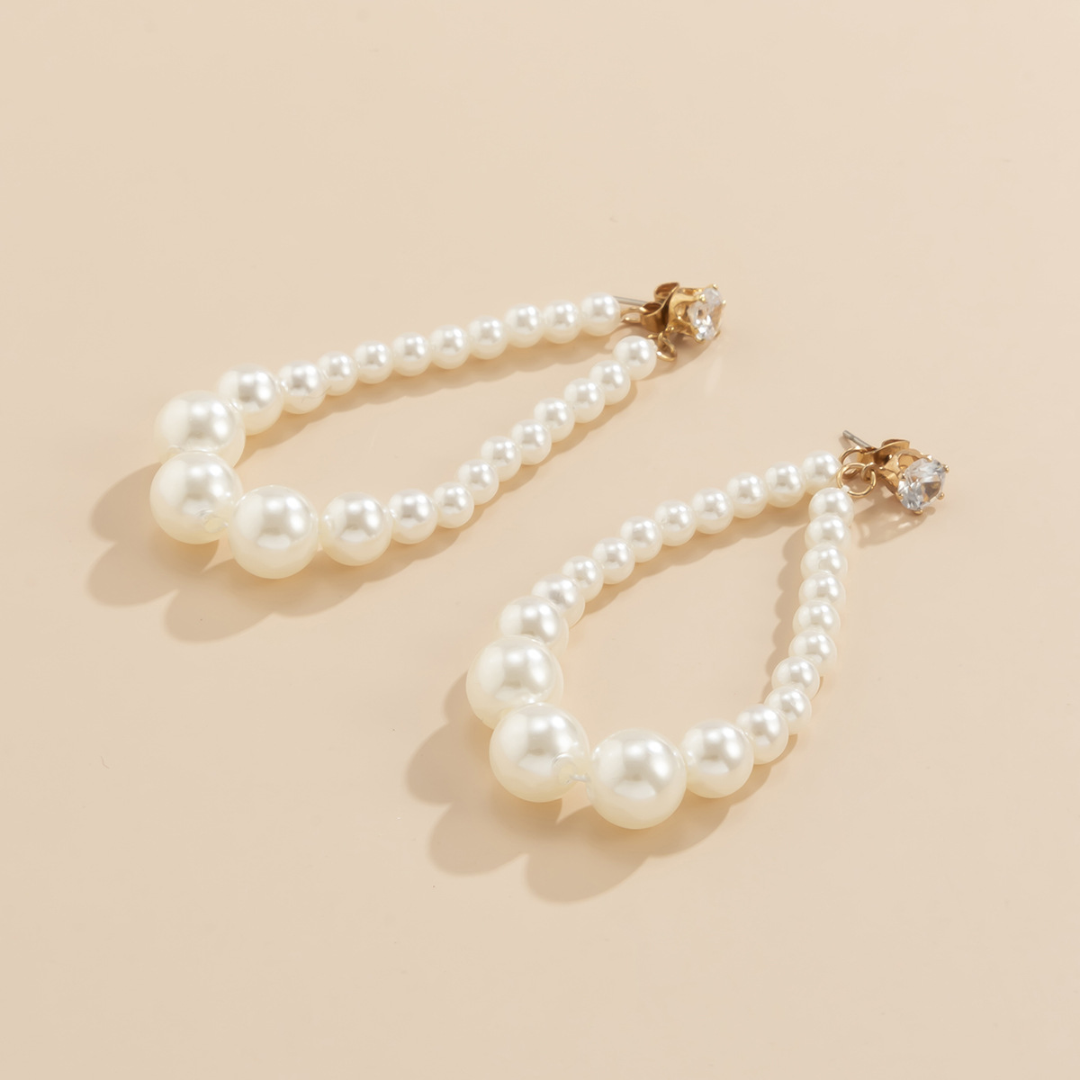 复古简约镶锆石耳钉女 欧美跨境饰品气质冷淡风仿珍珠串珠耳饰