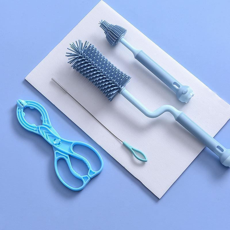 Azul (conjunto de cepillo para biberón de 3 piezas) + clip para biberón ☆