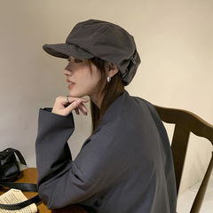 日系慵懒感八角帽女夏秋季新款软檐显脸小云朵贝雷帽水洗棉报童帽