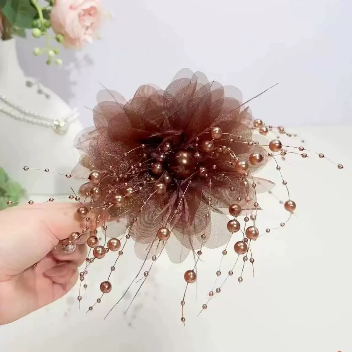 Peony Flower Hair Clip (Crab Pin) — Large Decorative Hair Grip, Black or Coffee, High-Quality