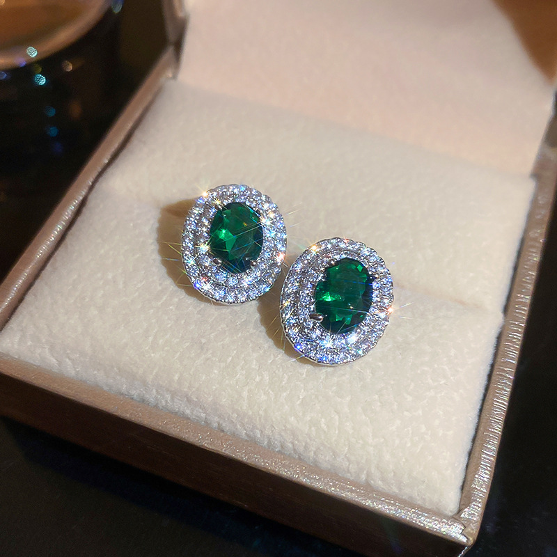 Temperamento de pendientes verdes pendientes ligeros lujosos de alto nivel sensación de pendientes zircon flores joyas geométricas al por mayor fábrica