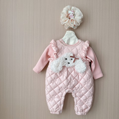 2025冬季新品新生儿女宝宝可爱狗狗背心爬服加绒两件套长袖保暖套