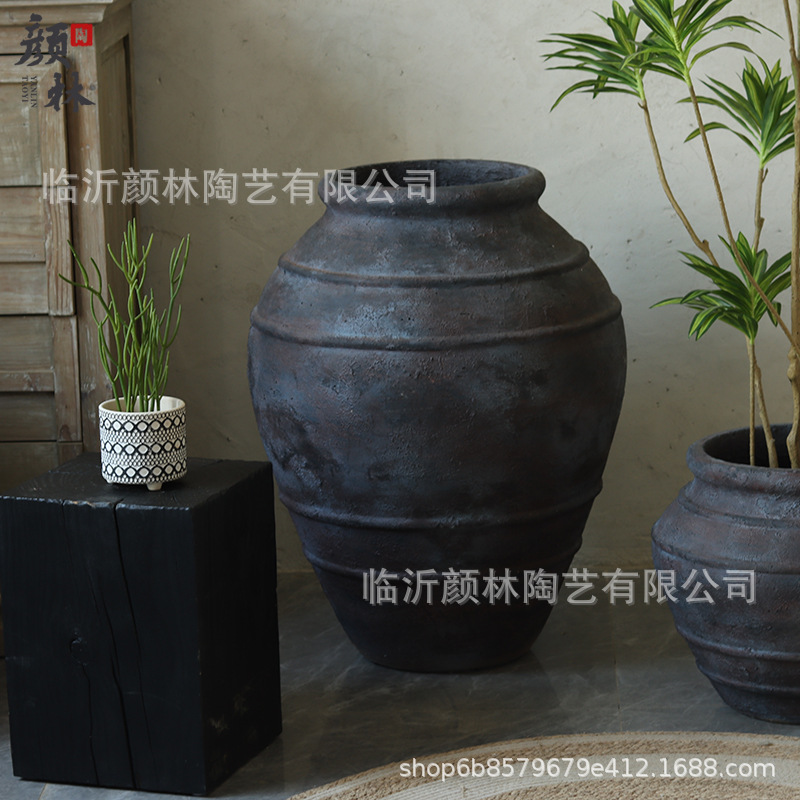 Gran vasija de cerámica de aterrizaje decoración residencial vasija de cerámica retrógrado vasija de cerámica flor de viento silencioso vasija de magnesio de barro gran vasija de flores decoración de sala de estar