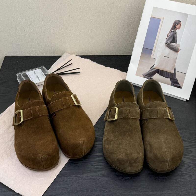 Women's full-cover Birkenstock shoes, 2026 early autumn new model, suede with metal buckle strap, flat sole, retro casual style, soft Women's full-cover Birkenstock shoes, 2026 early autumn new model, suede with metal buckle strap, flat sole, retro casual style, soft