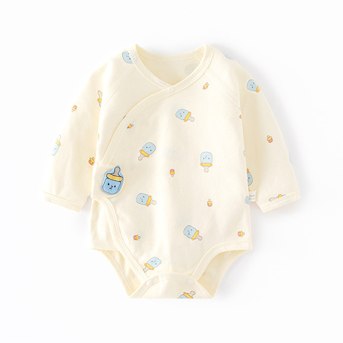 Baby fart cover spring and autumn baby triangle harem pure cotton newborn long-sleeved bottle jumpsuit boneless crawling suit