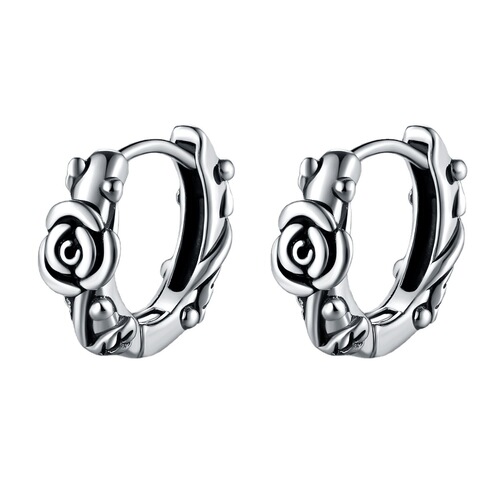 Trendy men's retro women's earrings stainless steel personalized versatile round earrings simple cast rose earrings cross-border supply