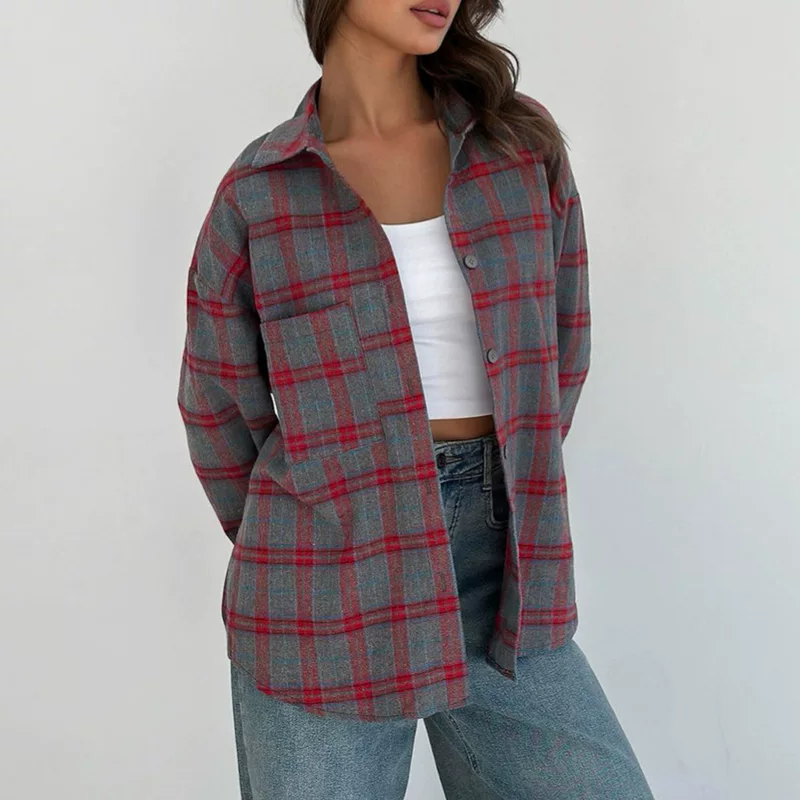 Ретро длинная рубашка, американский стиль, осень,Oversize, городской стиль