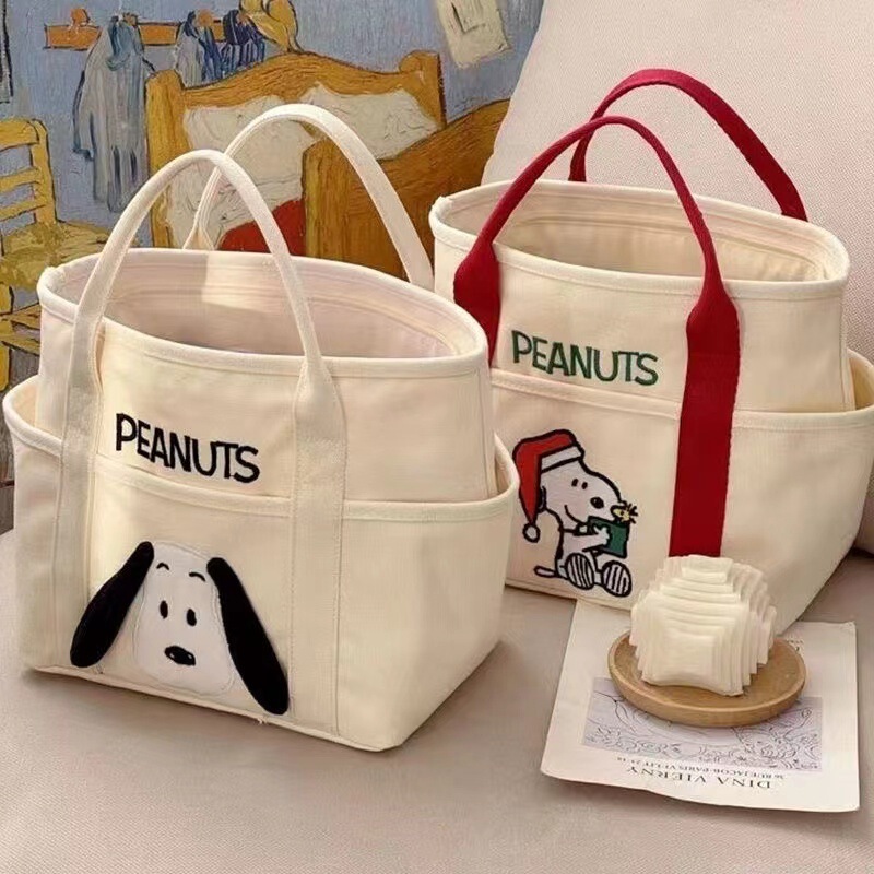 Cartoon embroidery Snoopy canvas bag large capacity portable shoulder bag simple fashion office worker lunch bag wholesale Cartoon embroidery Snoopy canvas bag large capacity portable shoulder bag simple fashion office worker lunch bag wholesale