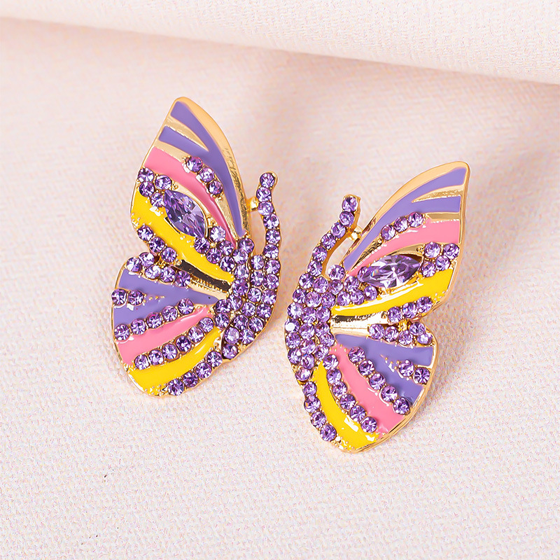 New Earrings Alloy Dripping Diamond Rhinestone Butterfly Earrings display picture 7