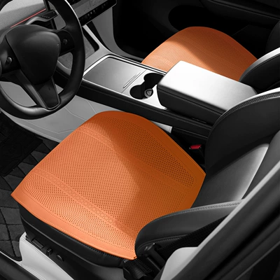 Universal for All Seasons, Ventilated | Seat cushion, seat cover - type-a-thin-padded-deerskin-emma-orange-two-front-seats