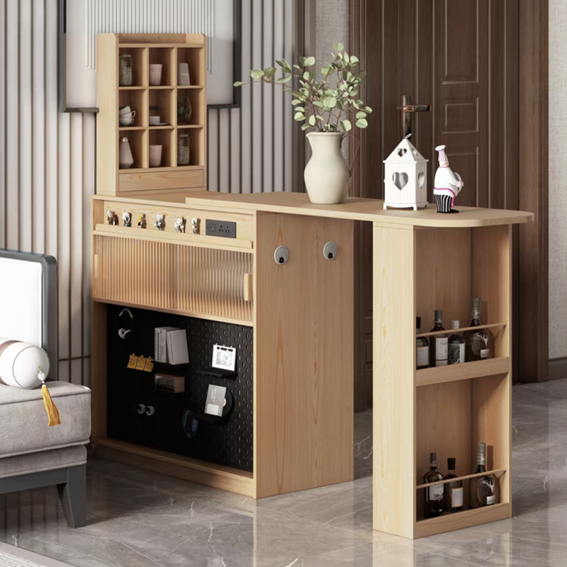 Solid Wood Bar Table Double-Sided Retractable Household Black Sofa Side Cabinet Partition Cabinet Long Table Integrated Sideboard