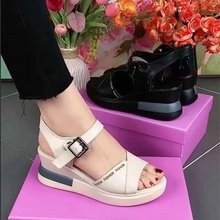 跨境软皮凉鞋女春夏季新款罗马凉鞋坡跟厚底百搭露趾中跟鱼嘴