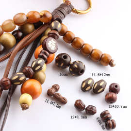 仿皮咖色花生木珠包挂件雕刻串珠配件编织绳挂饰瓜珠螺纹散珠尖珠