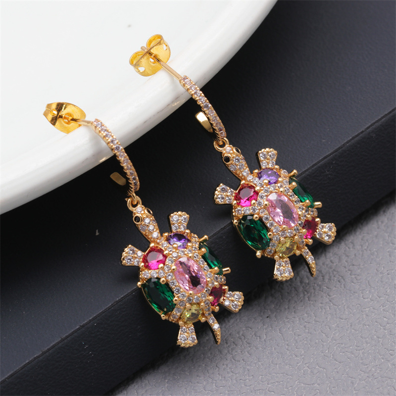 Fashion C Shape Water Drop Heart Shape Copper Earrings Butterfly Zircon Copper Earrings