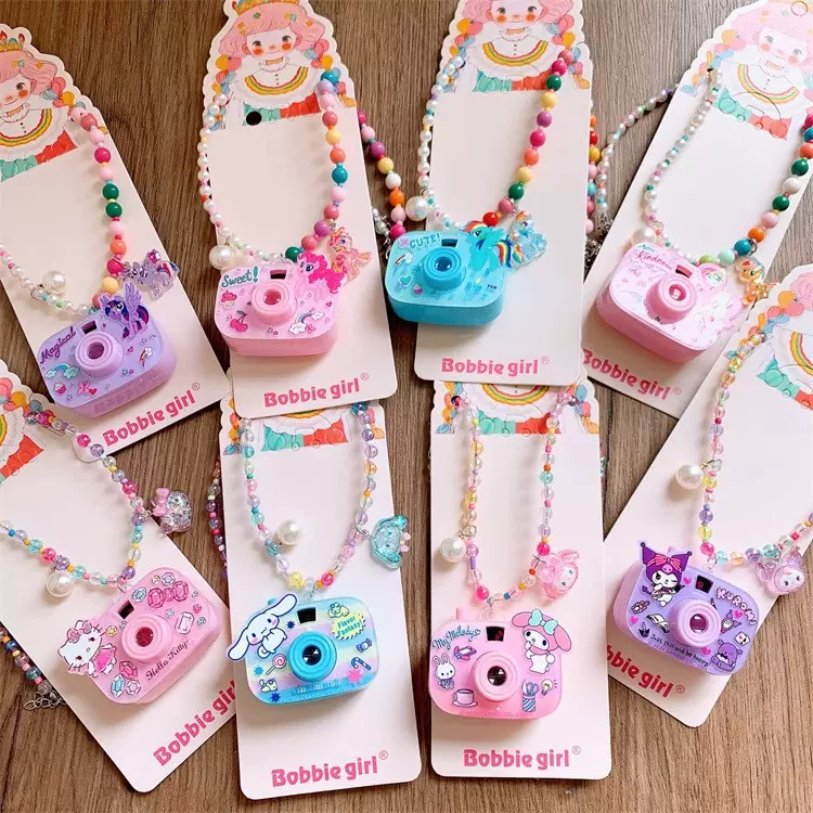 趣味卡通投影仿照相机儿童串珠项链首饰女孩可爱发光玩具生日礼物