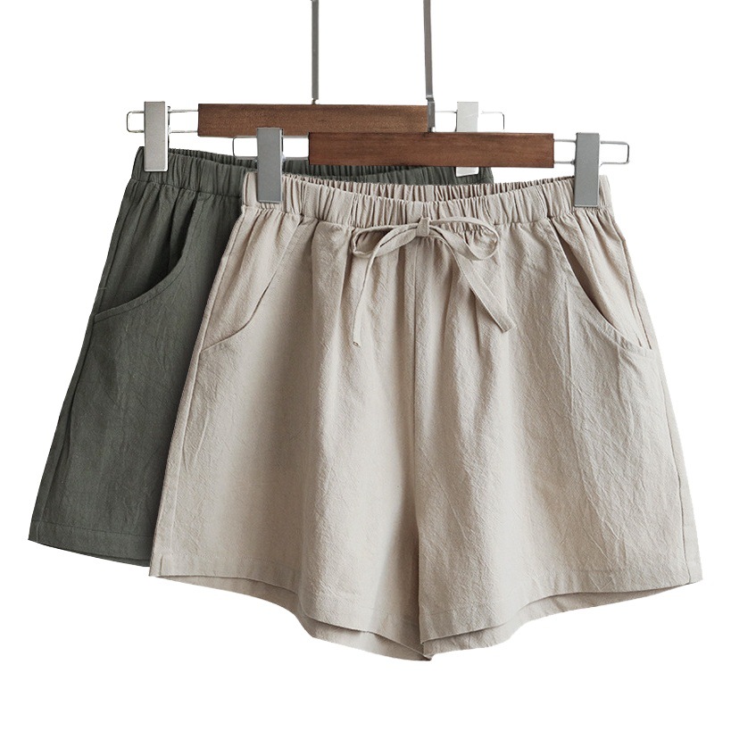 2026 New High-Waisted Cotton and Linen Shorts, Slimming Loose Hot Pants, Plus-Size Thin Elastic Waist Pants