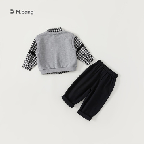 babycity Huzhou children's clothing Korean style bear vest three-piece set boys spring clothing boys and girls set CT83035