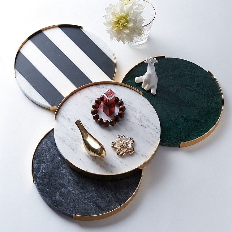 Wholesale factory supply Nordic style metal base marble fruit and dessert display plate sample room display plate