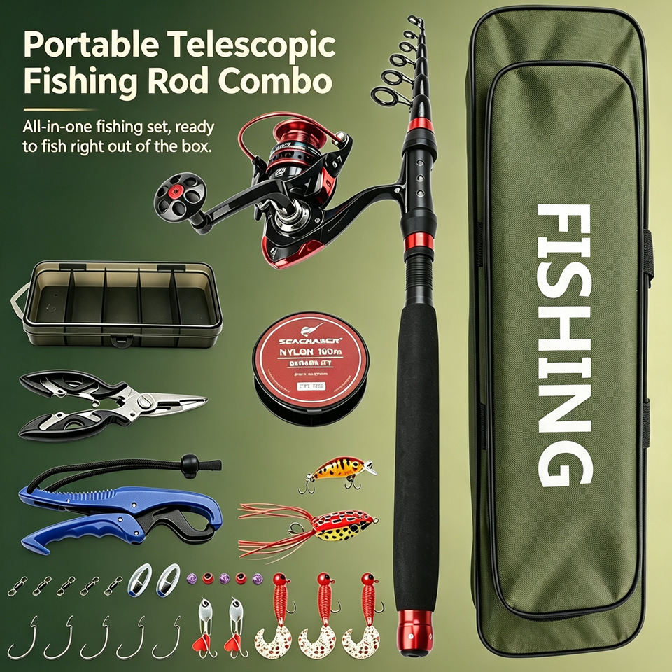 2.1M telescopic lure rod short-section sea rod set for beginners, one-stop shopping for fishing rods, cross-border fishing gear dropshipping
