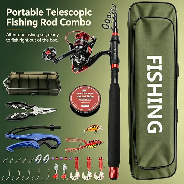 2.1M telescopic lure rod short-section sea rod set for beginners, one-stop shopping for fishing rods, cross-border fishing gear dropshipping