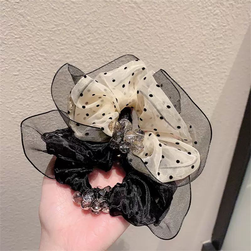 精致闪钻头绳时尚波点设计大肠圈超仙网纱花边发绳小香风百搭发饰