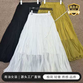 跑量款夏季度假慵懒百搭百褶半身裙上腰部细腻褶南油女裙工厂批发