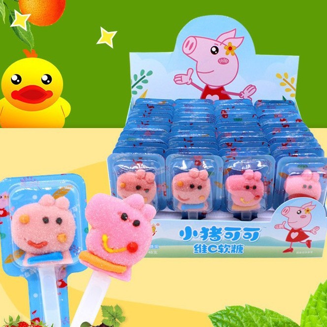 网红小猪动物造型水果味软糖      卡通儿童零食棒棒糖果批发