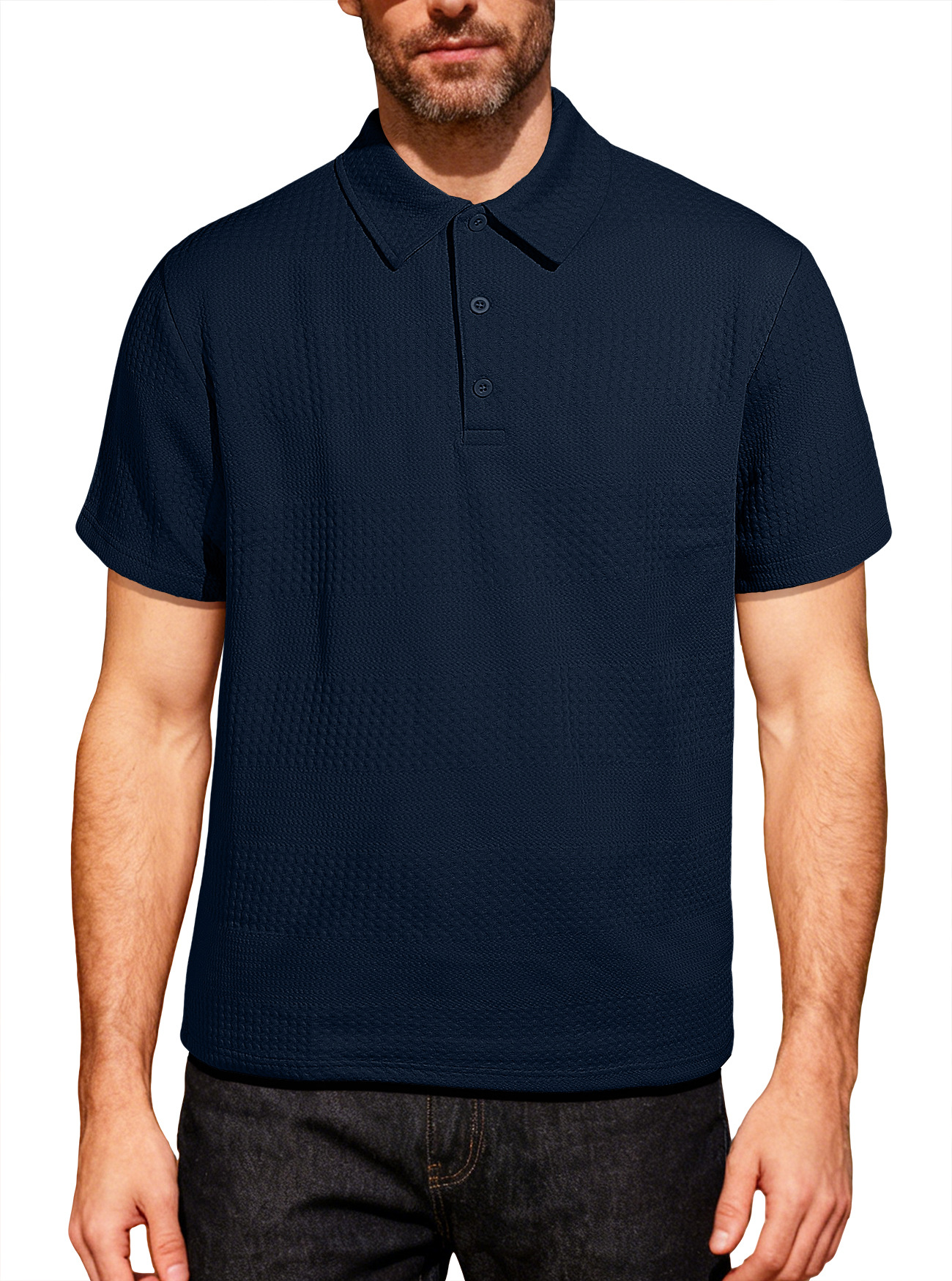 Comercio exterior transfronterizo de verano hombre polo de punto de color sólido botón de solapa camiseta de manga corta casual camiseta para hombre