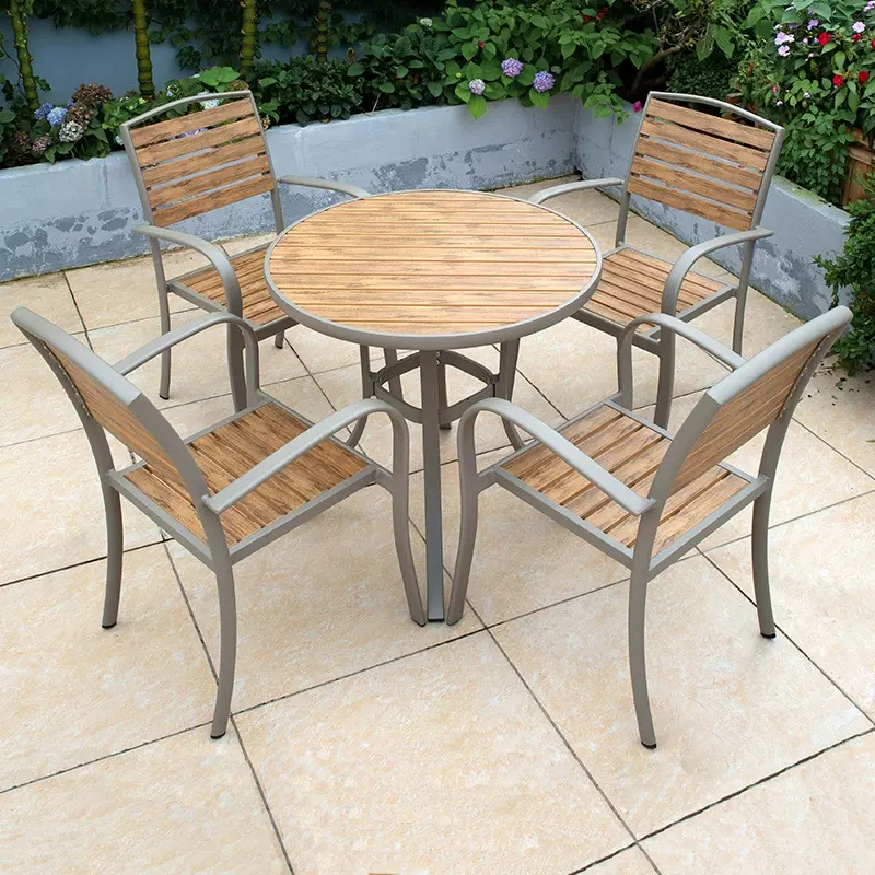 休闲户外桌椅咖啡厅奶茶店外摆桌椅子餐厅室外防腐塑木庭院单椅子