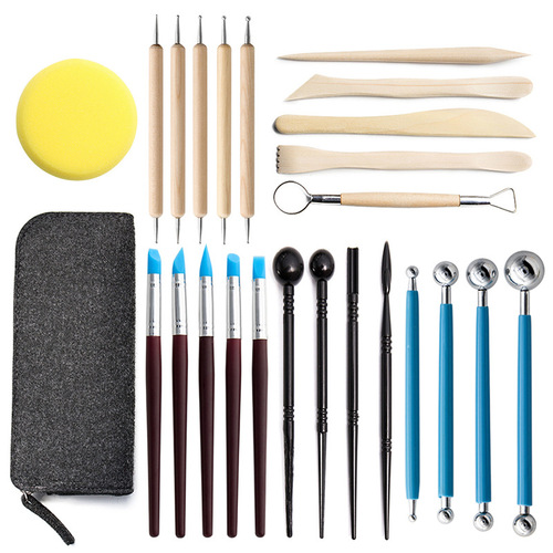 Cross-border pottery tools 25-piece set clay shaping figures auxiliary carving knife pill stick point drill pen pottery tools