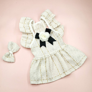 2023 Chanel style black white dog clothes spring and autumn small dog Teddy pet clothing kitten skirt