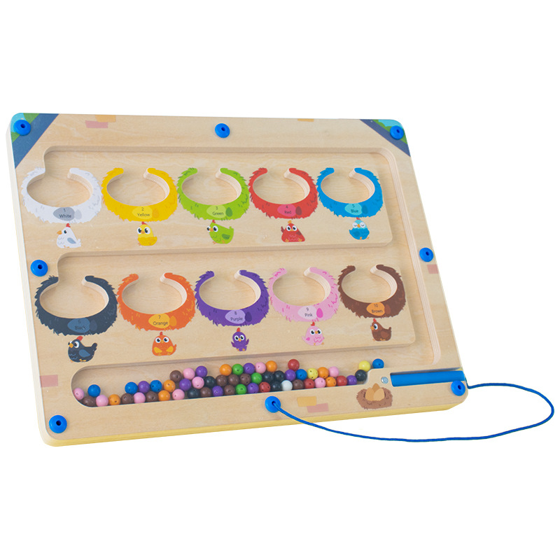 Letras digitales magnéticas de madera de los niños de color de doble cara laberinto cognitivo pluma magnética juego de cambio de cuentas juguetes educativos